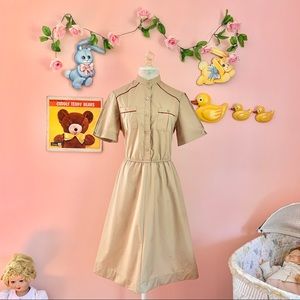 Vintage 1980s utilitarian style khaki a line dress